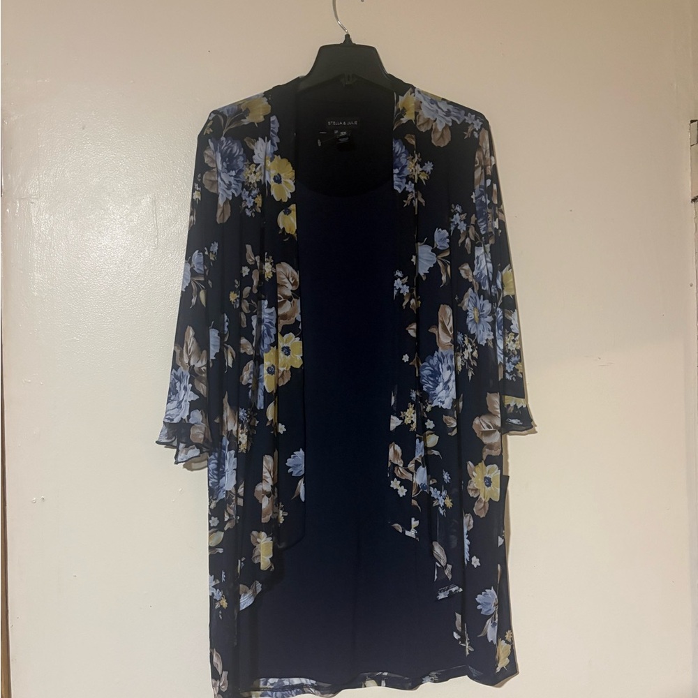 Elegant Floral Midi Dress in Navy and Yellow